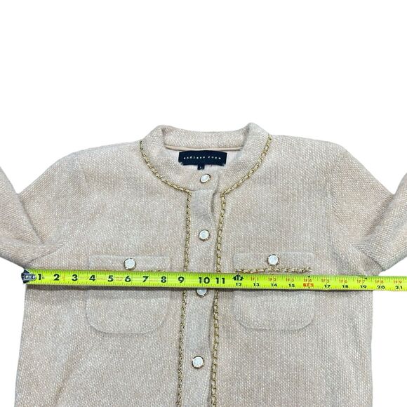 Anthropologie Endless Rose Sz L Chenille Cream Gold Chain Pearl Button Cardigan - Picture 7 of 7